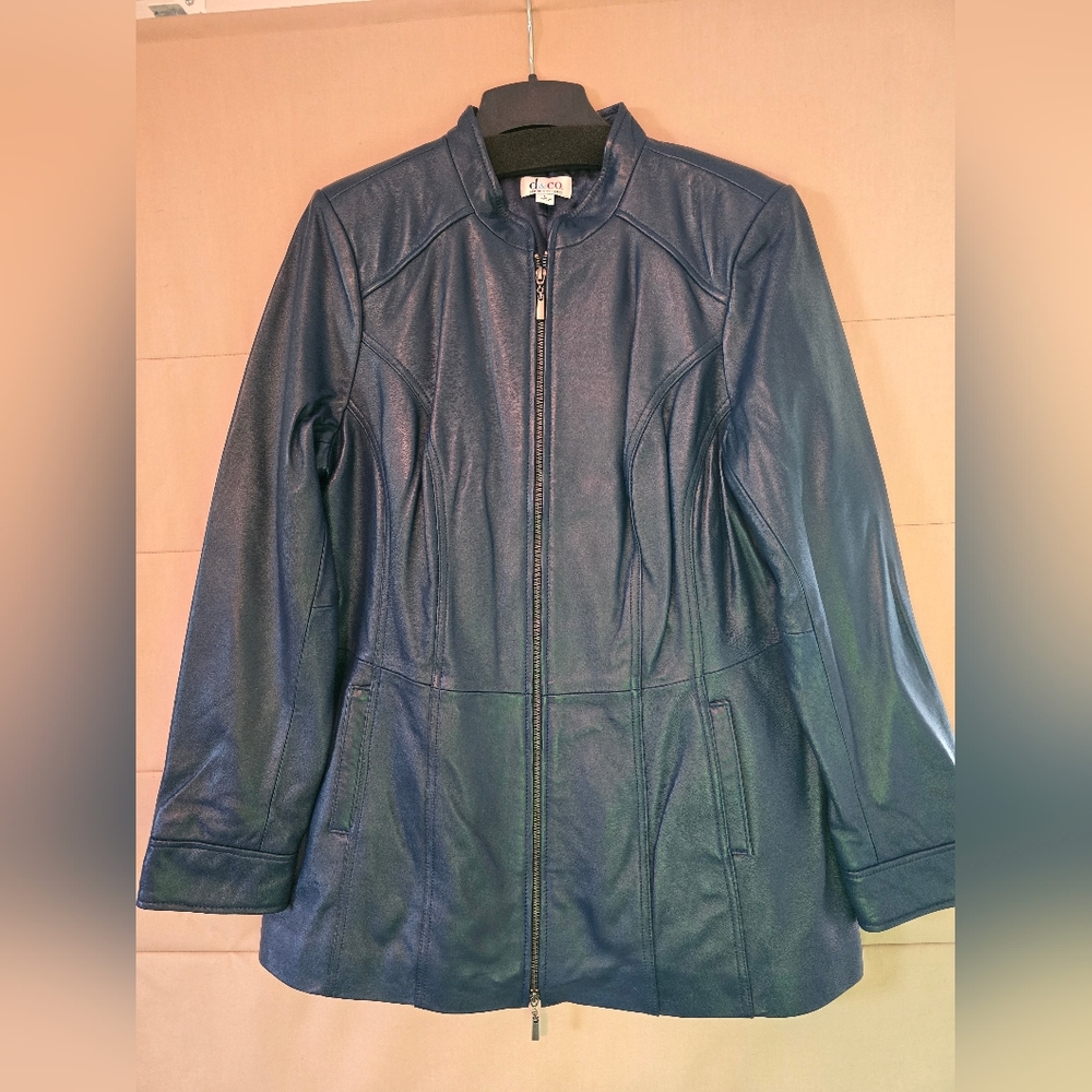 Women's Navy Leather Jacket Large